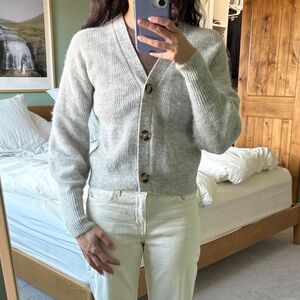 Quince Light Gray Alpaca Button Up Sweater